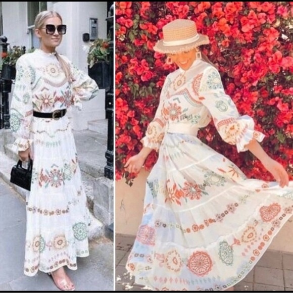 ZARA Bloggers Fave NWT Ecru Multi EMBROIDERED DRESS - Picture 3 of 9